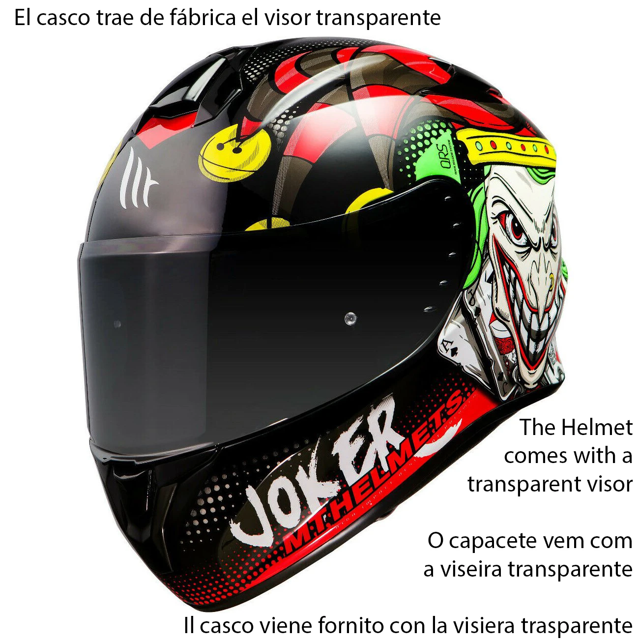 MT Targo Joker-integral motorcycle helmet. Black and White sizes XS to XL. Transparent screen. Motorcycle safety and protection