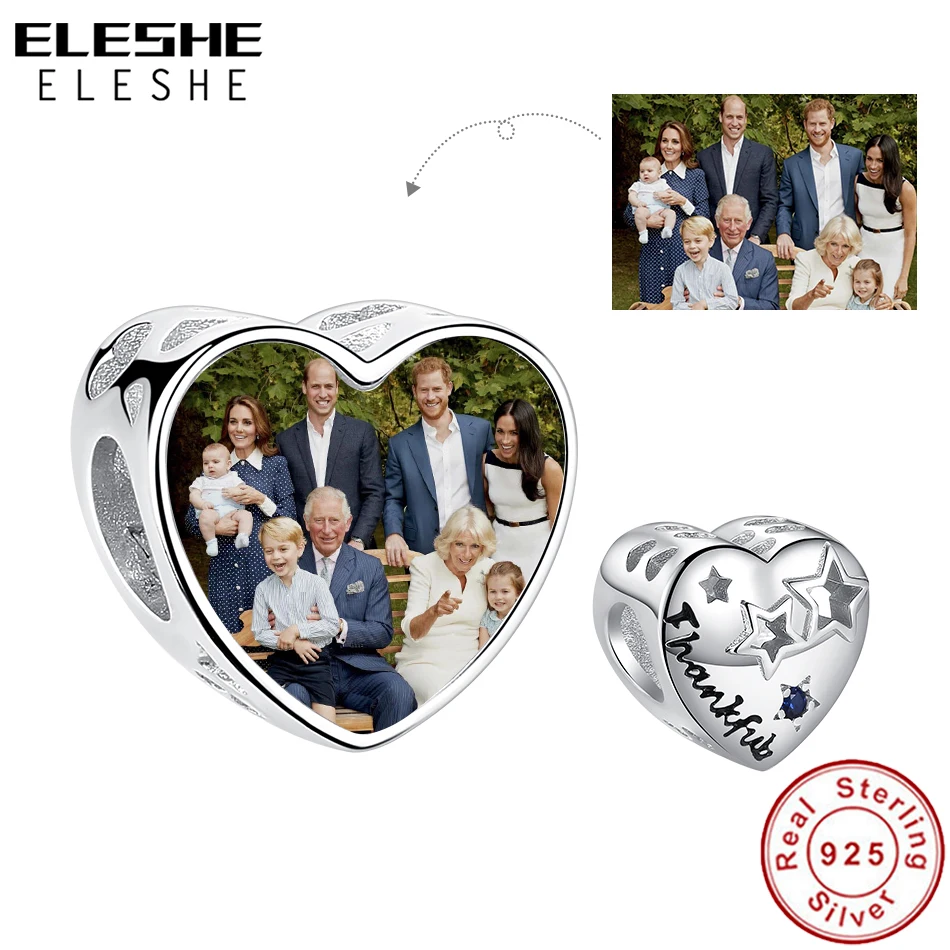 

ELESHE Photo Custom Charm 925 Sterling Silver Classic Hollow Star Heart Bead Fit Original Bracelet DIY Fashion Jewelry Making