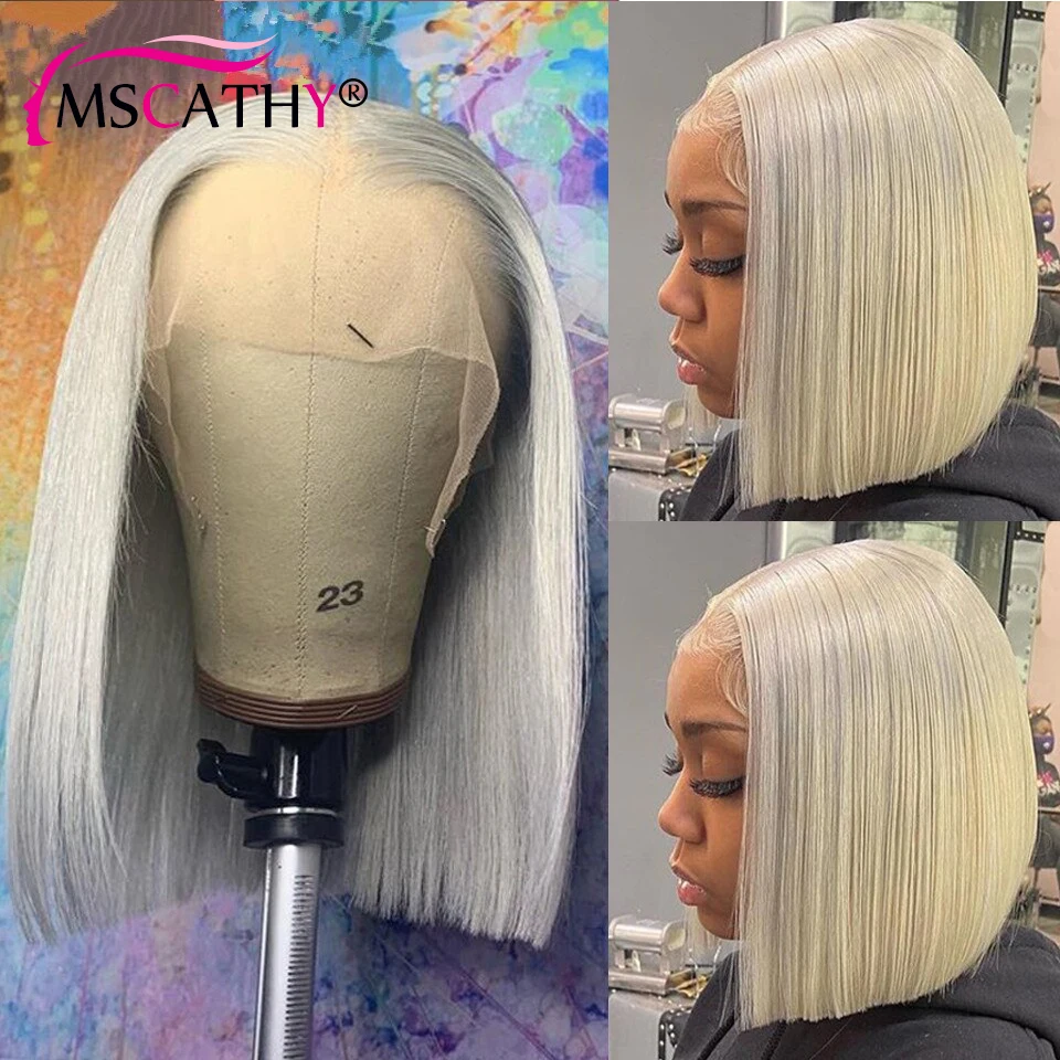 13x4 Grau Bob Spitze Vorne Menschenhaar Perücken Für Frauen HD Pre Gezupft Spitze Frontal Perücke Gerade Kurze bob Spitze Front Perücke Reines Haar