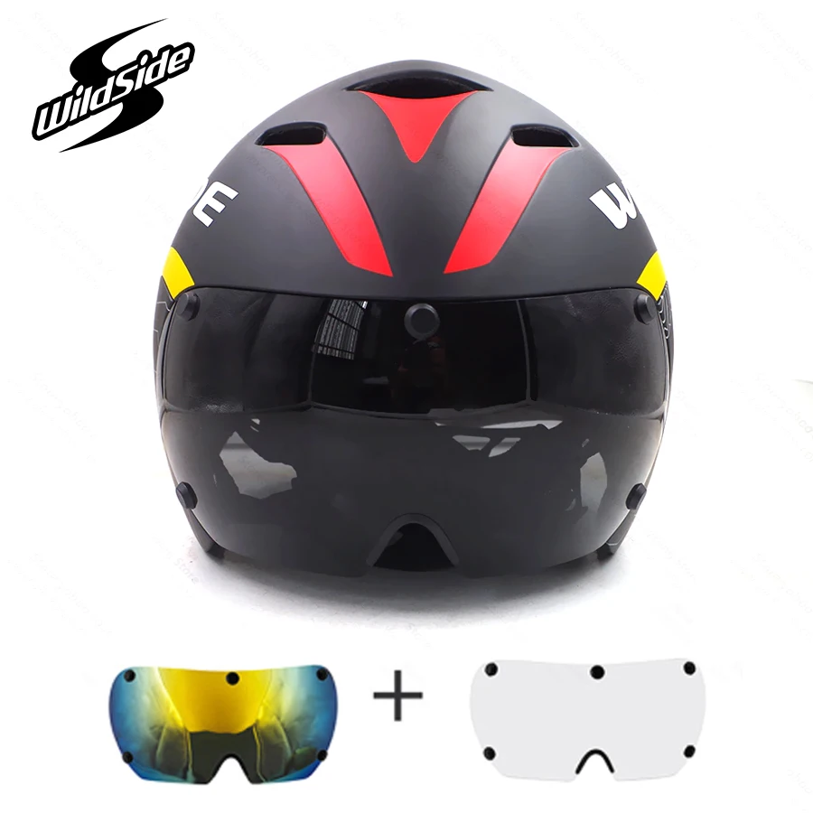 Race tt Ciclismo Casco lenti occhiali Triathlon tri aero Casco bici da strada timetrial Casco da bicicletta Casco Ciclismo accessori 2019