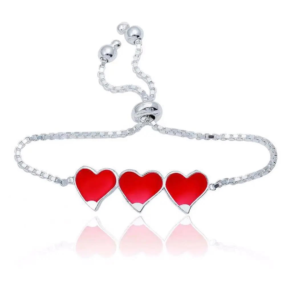 Silver Red Three Heart Child Bracelet Kids Silver Blue Beaded Plate Kids Bracelet Birthday Gift - Box -for - Boy and Girl- Fashion