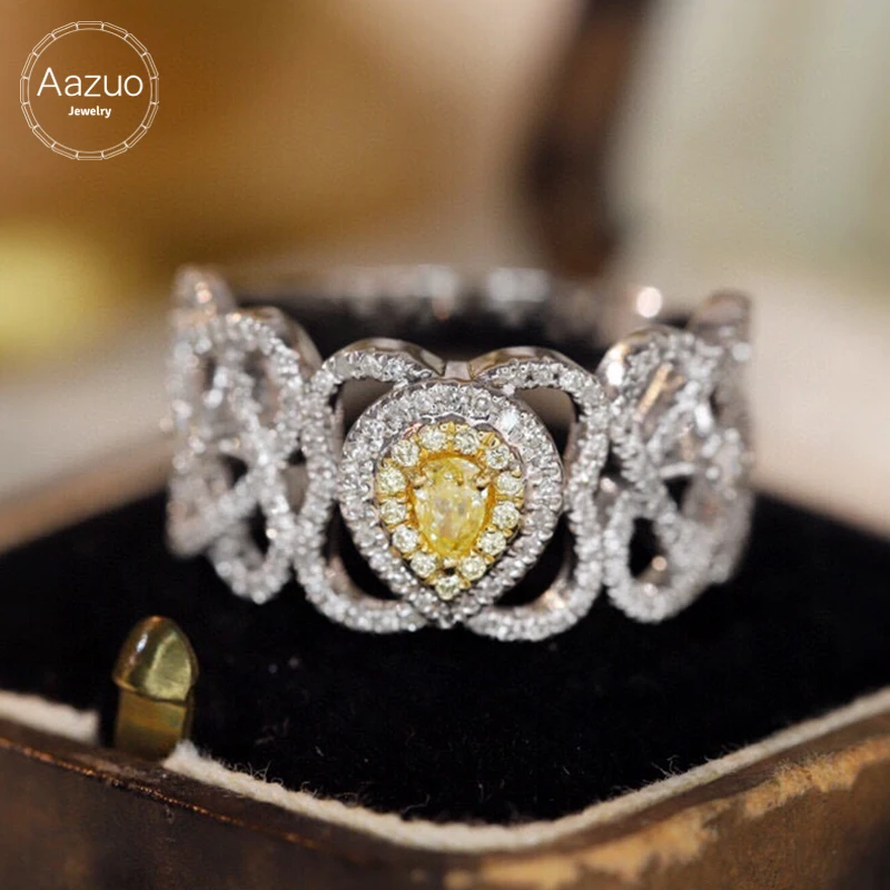 

Aazuo Real Yellow Diamond White Diamond 18K Gold Waterdrop Line Ring Upscale Trendy Senior Party Senior Customize Fine Jewelry