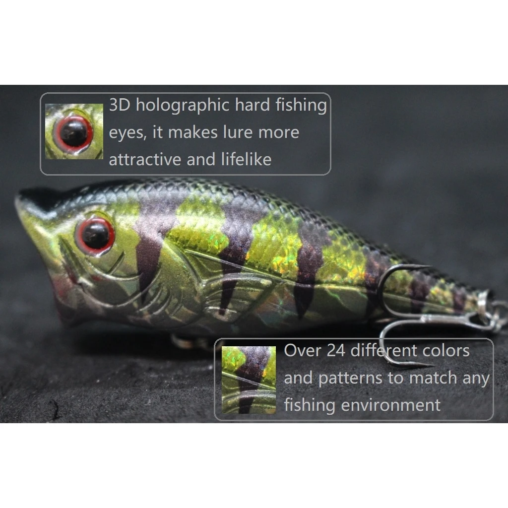 wLure Topwater Popper Fishing Lure 6cm 10.5g Zigzag Walking Large Open Mouth Make More Water Splash Fresh Water T626