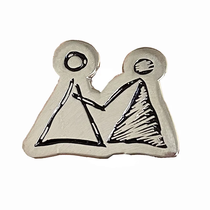 Customize Hand-In-Hand Matchstick Man Lapel Pin Simple Design Cute Couple Accessory Plate Silver Soft Enamel Badge For Gift