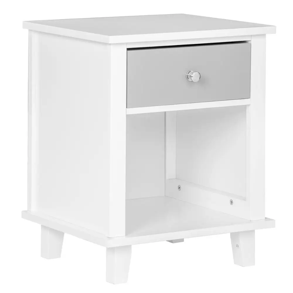 Wooden Nightstands White Beside Table with Drawer Storage Shelf for Bedroom Home Decoration