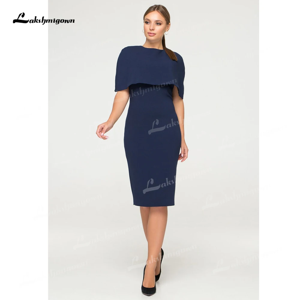 Einfache Plus Size Mutter Der Braut Kleider Weiß Bleistift Kleid mit Cape Midi Elegante Hochzeit Gäste vestidos de noite