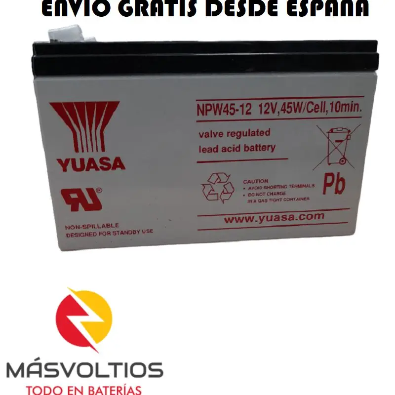 Yuasa NPW45-12. Rechargeable battery 12v 45W high discharge equivalent to 9Ah perfect for alarm systems, communication equipment, emergency lighting, fire and safety systems