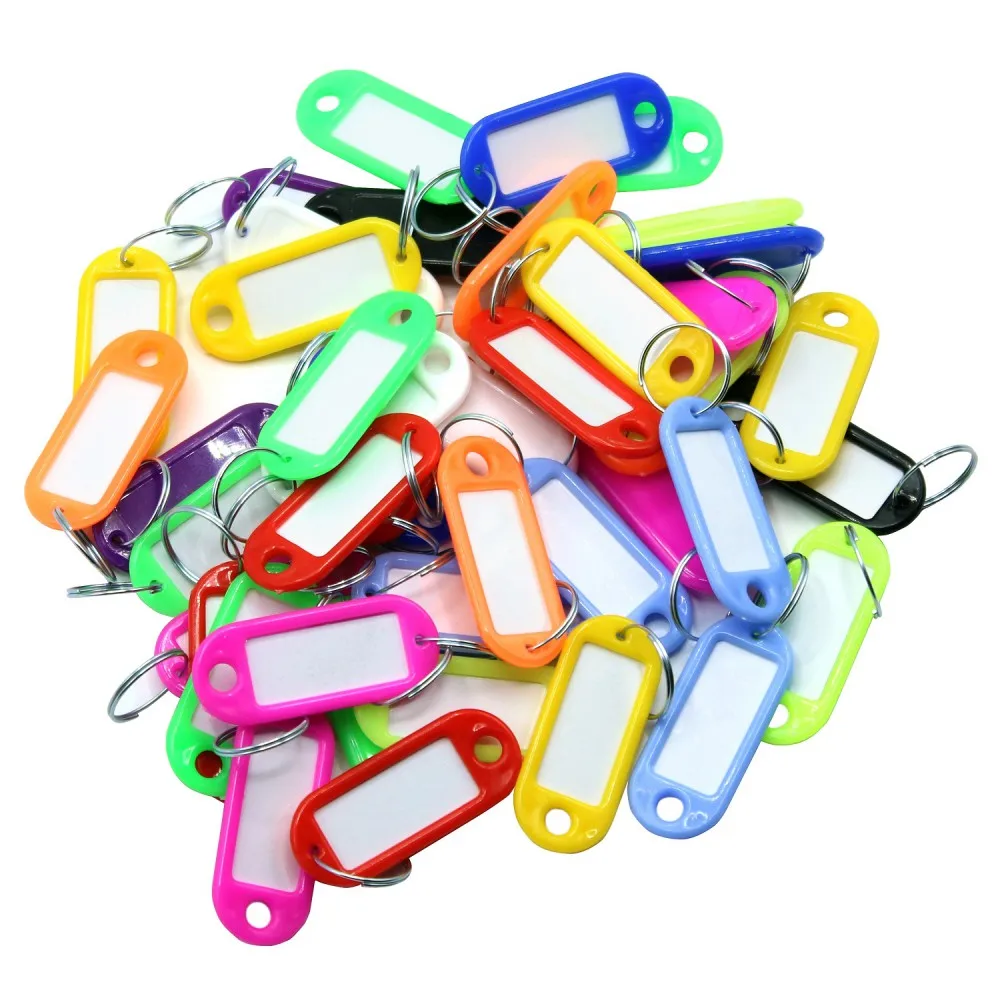 Cuttte 50 Plastic Key Tags with Container, Key Labels with Ring and Label Window, (KA-01)