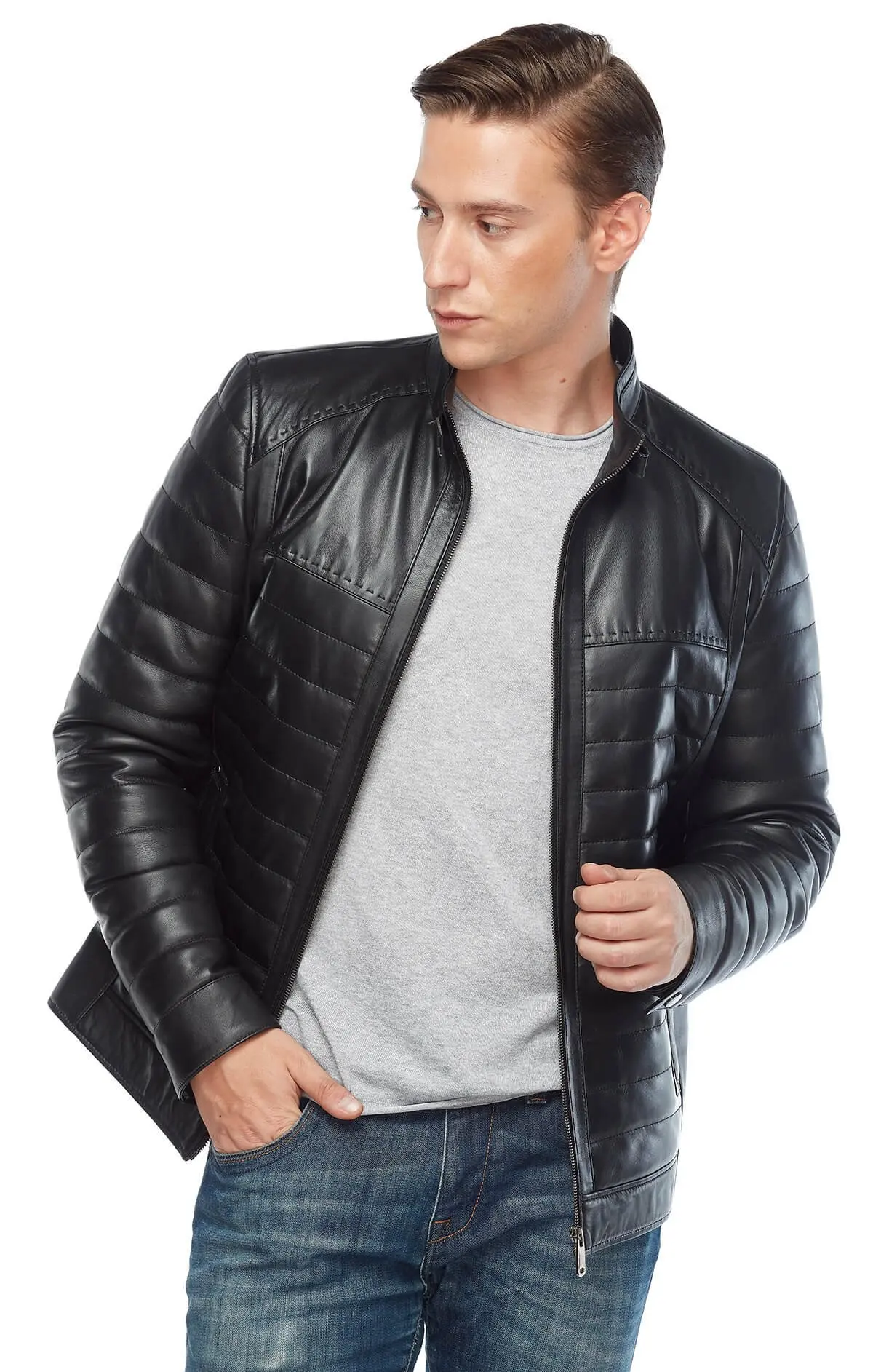 Đen Bơm Hơi Da Thật Chính Hãng Da Nam Phối Orjinal Da Cừu Thu Đông 2022 Biker Slim Size Lớn VintageTürkiye