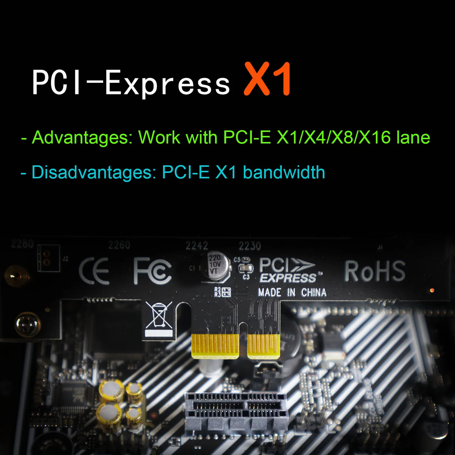 M.2 PCIe X1 Adapter with M.2 Screw for M.2 PCIe 4.0/3.0 SSD, PCIe X1/X4/X8/X16 Lane Installation, but Only PCIe X1 Bandwidth