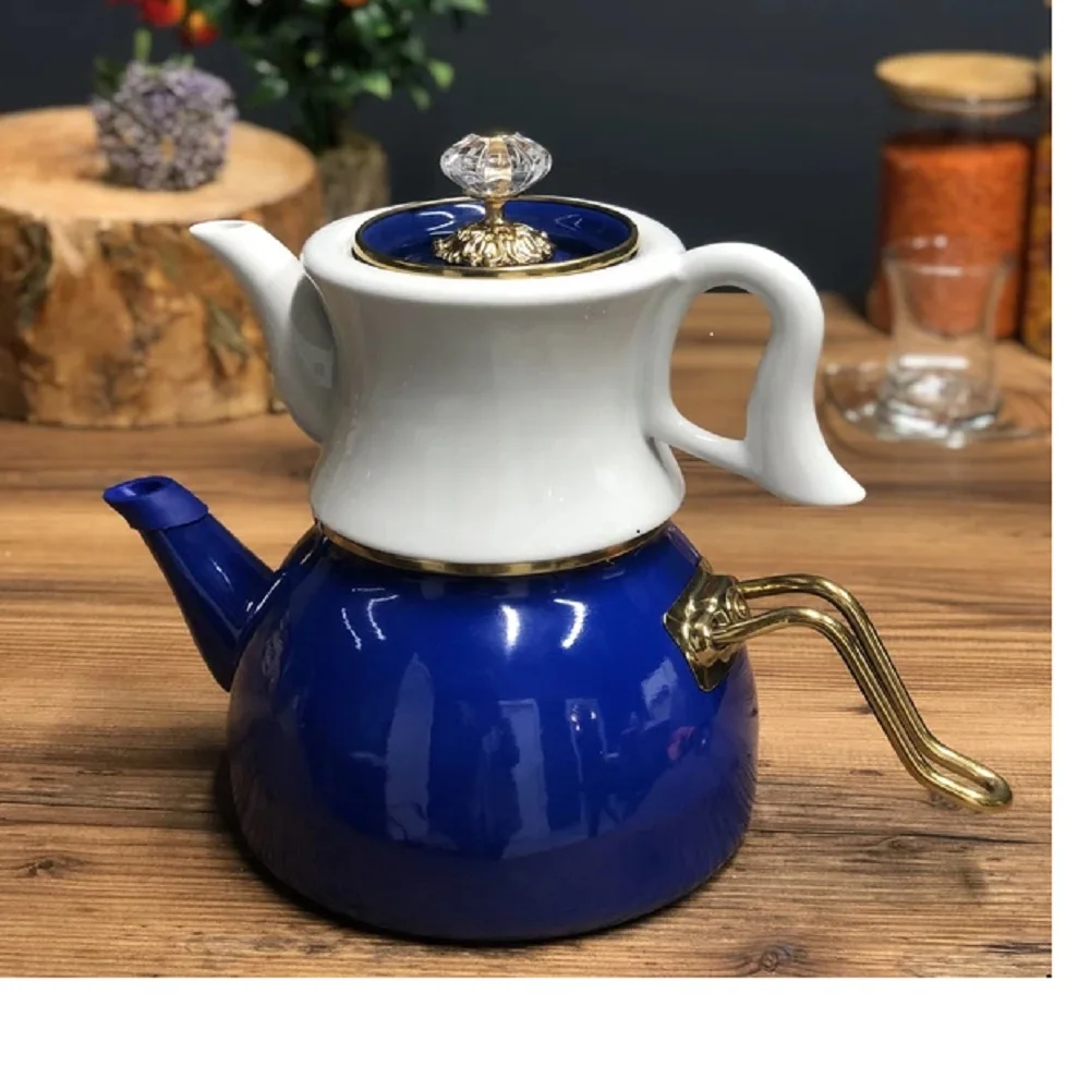 VERDA Lux Enameled Porcelain Teapot Set 2.3 liter Navy Blue