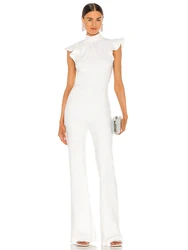 White Ruffles Jumpsuit Women Sleeveless O Neck Rompers 2022 Solid Elegant Sexy Outfits Club Celebrity Evening Party Jumpsuits