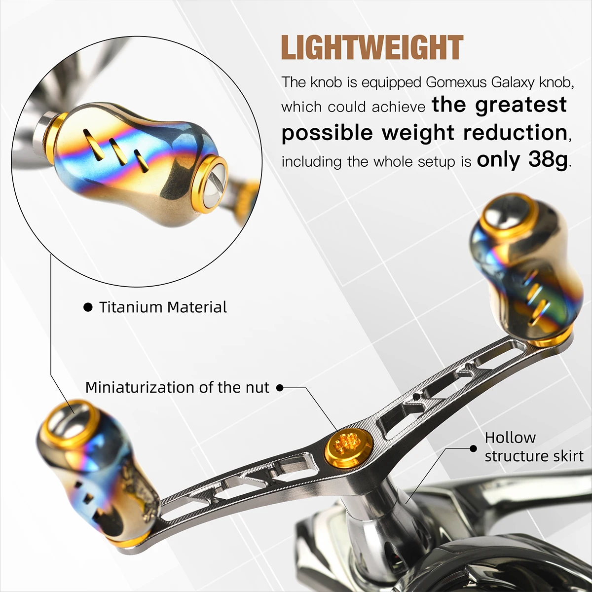 Gomexus Spinnrolle mit Titanlegierungsgriff, 82mm Rollengriff für Daiwa Shimano Stella Stradic, Doppelgriff – Detail 3