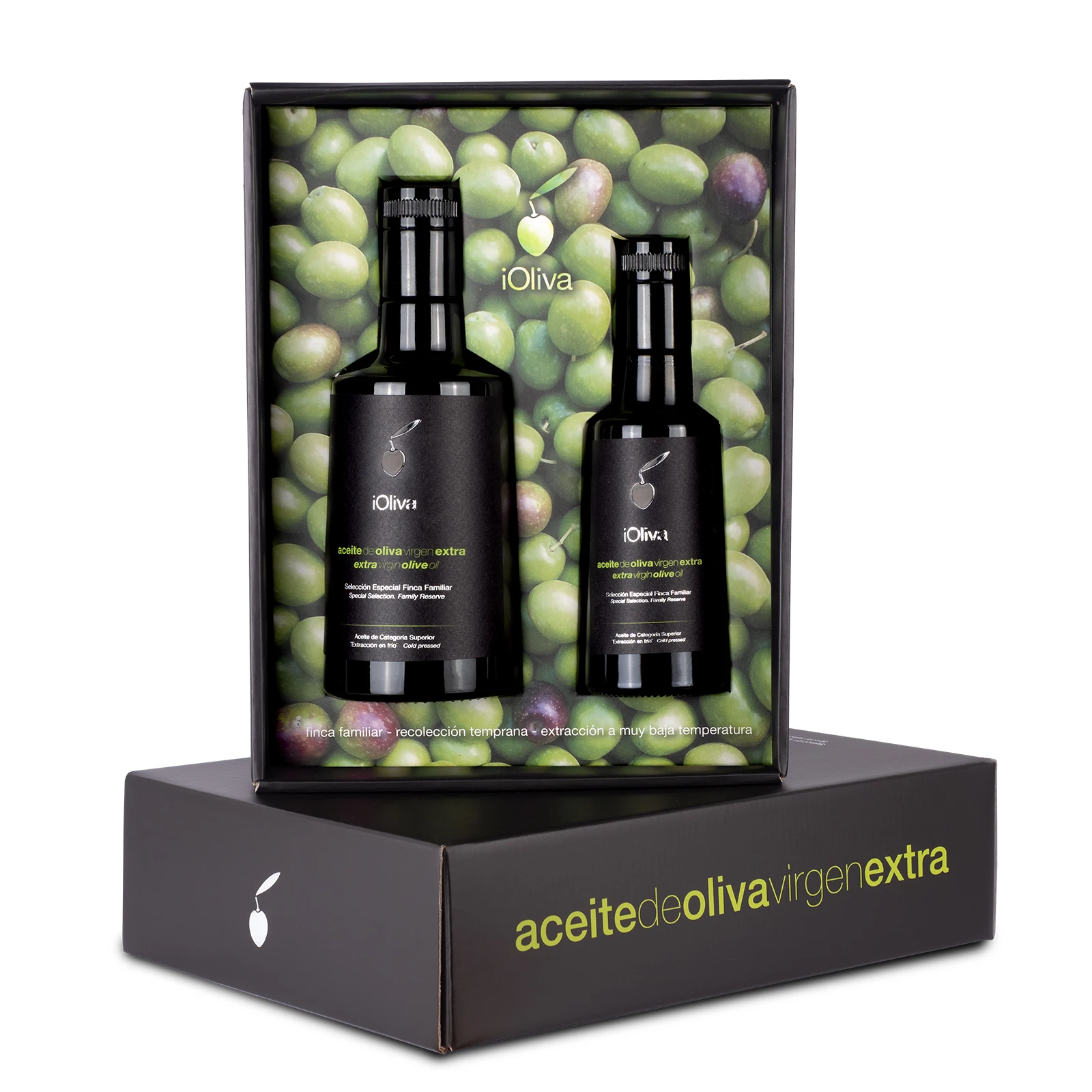 Aceite de Oliva Virgen Extra Premium, iOliva, Variedad Hojiblanca, Estuche Regalo 750 ml, Extracción en Frío, AOVE 100% Natural