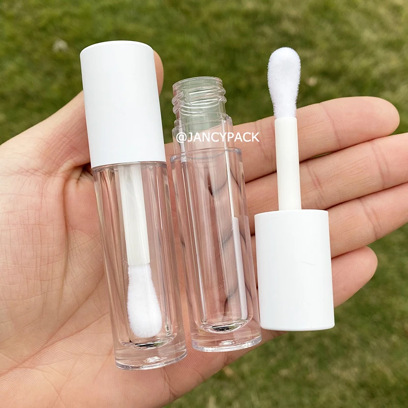 Botella transparente de plástico para cosméticos, cepillo de varita grande, tubos vacíos de brillo de labios rosa y blanco, tubo redondo para bálsamo labial, logotipo personalizado