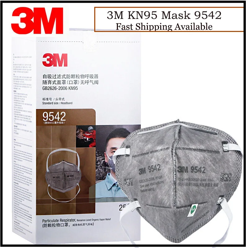 

25pcs/Lot 3M 9542/9541 Dust Mask Activated Carbon Mask KN95 Respirator Disposable Particulate Masks Individual Pack