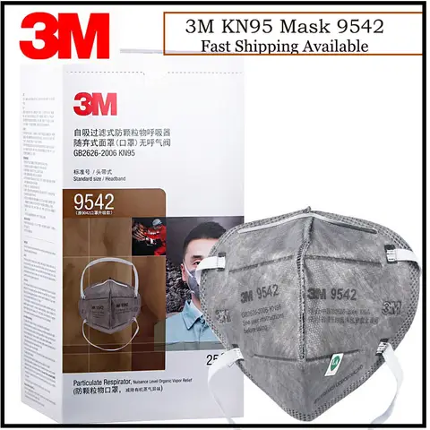 일회용 미립자 마스크, 3M 9542/9541 먼지 마스크, 활성탄 마스크, KN95 호흡기, 개별 팩, 25 개/로트