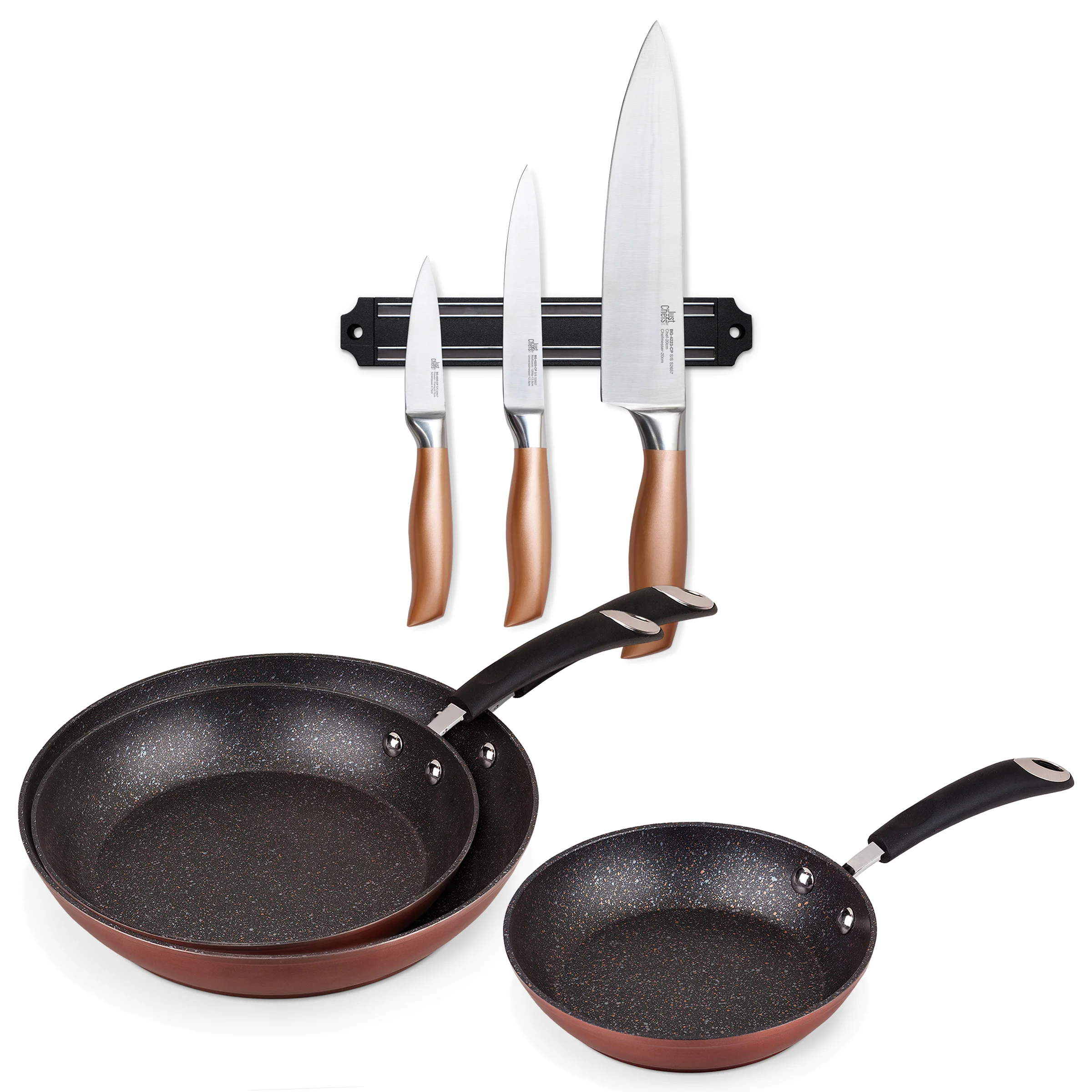 Set of pans (20,24,28cm) in forged aluminum and kitchen knives in stainless steel SAN IGNACIO Pandora