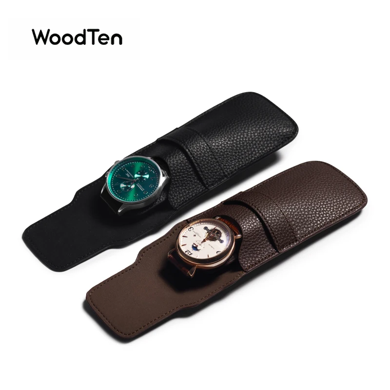 

WoodTen Black&Brown PU Leather Watch Storage Bags Jewelry Organizer Bag Travel Watch Package for Men and Women Newly