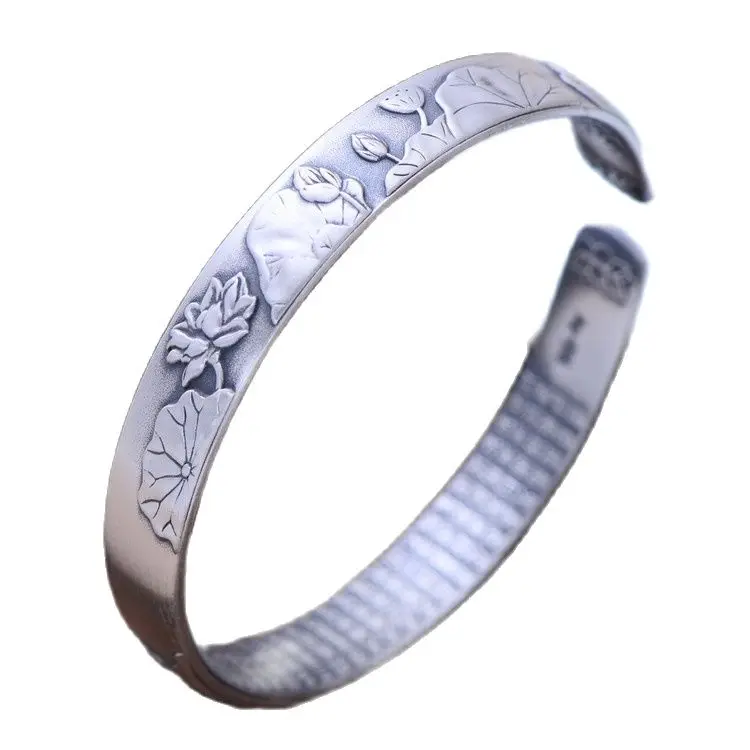 

KJJEAXCMY Fine Jewelry 999 Pure Silver Taiyin Lotus Language Heart Sutra Sublight Elegant Bracelet