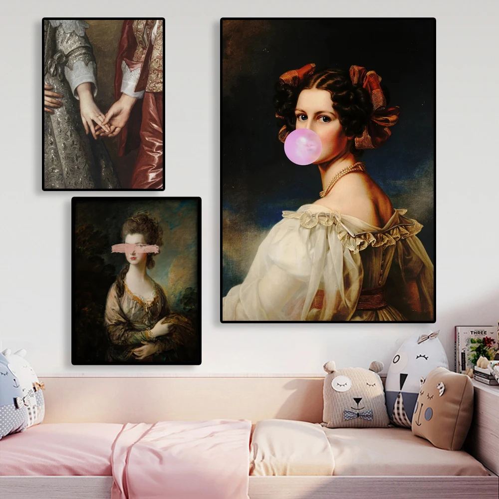 Classical Baroque Canvas Painting Prints Fashion Romantic Art Picture Altered Couple Wall Art Poster For Living Room Home Decor