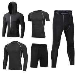 Men's Workout Clothes Athletic Shorts Shirt Set 5 in1 for Basketball Football Exercise Training Running Gym Compression Suits