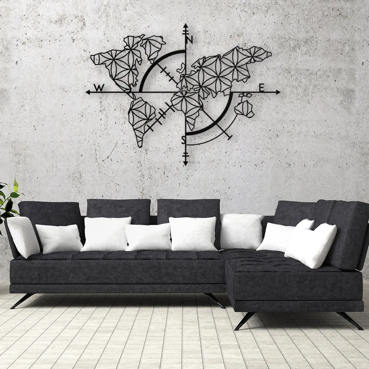 Compass World Map Metal wall decor and art, Elegant Design Laser Cut office decoration bedroom Living Room decor