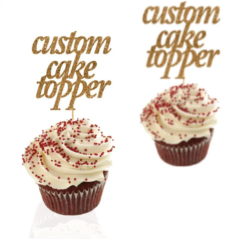 Personalized Cupcake Toppers, Custom Name and Glitter Any Color, Baby Shower Birthday Party Food Toothpicks