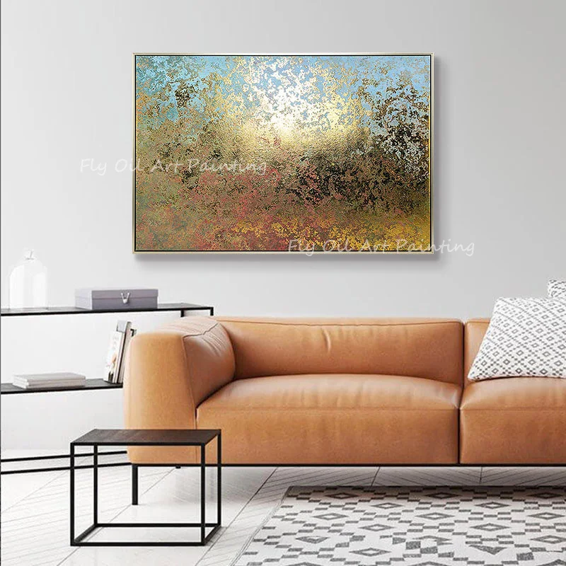 

Large Size Gold Foil 100% hand painted Landscape Oil Paintings Large Wall Art Picture For Home Decoration Gift Frameless Artwork