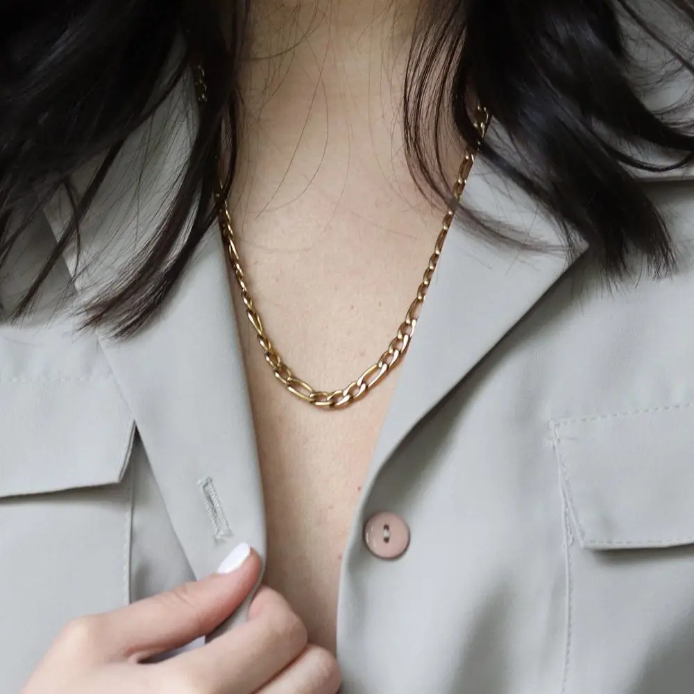 Fashion Stainless Steel Figaro Chain Necklace for Women 4/6/8/10mm Filled Tone Punk Gold Color Necklaces Hip Hop Jewelry Gift