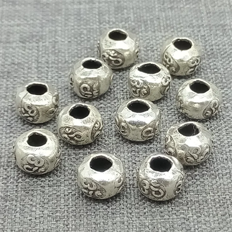 1 Srebrny koralik Om z plemienia Karen Hill Tribe do bransoletki/naszyjnika do medytacji i jogi, 7mm 9mm
