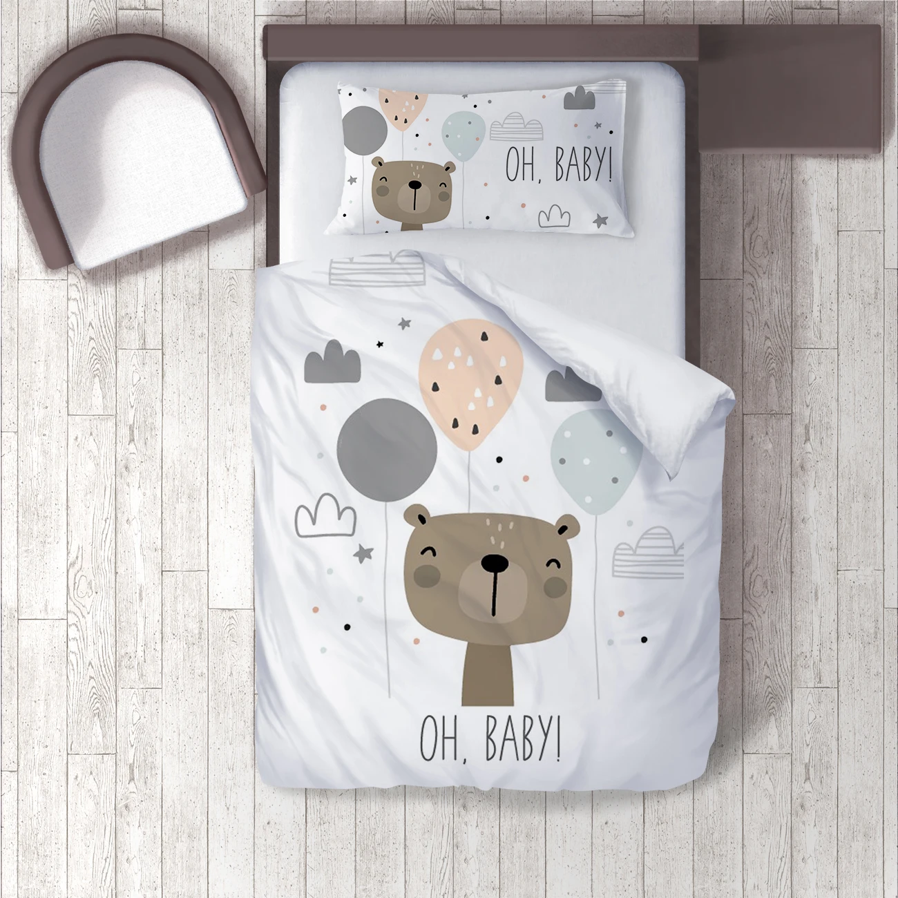 

Duvet Cover Set Bedding Set Pillow Case for Baby and Kids Room 3D Printed White Balloon Baby Bear Model 1387