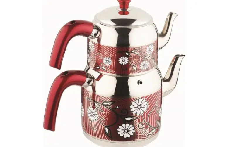 Beautiful Delicious Floral Steel Teapot color red and purple