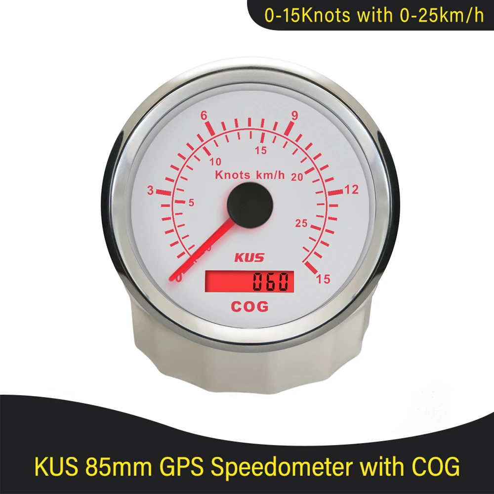 KUS Universal GPS Speedometer Speed Gauge 15 Knots 30 Knots 60 Knots for Boat Yachts 85mm with Red  Yellow Available Backlight