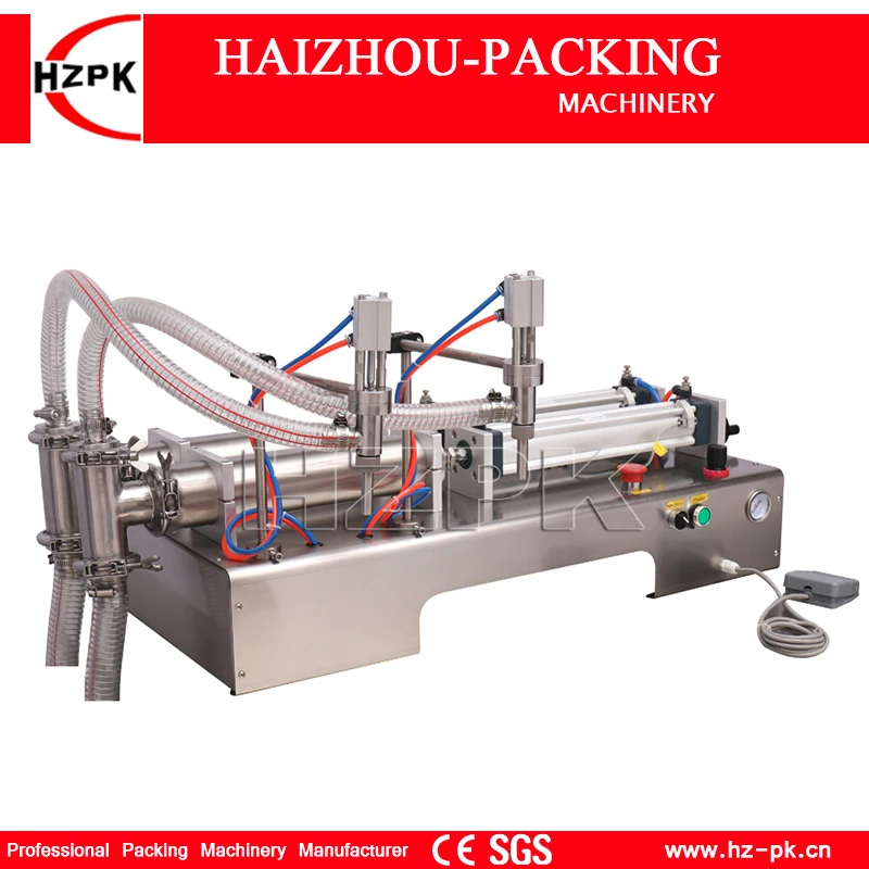 

HZPK Semi Automatic 304 Stainless Steel Double Nozzles Liquid Water Filling Machine Small Commercial Packaging 10-100ml G2WYD100