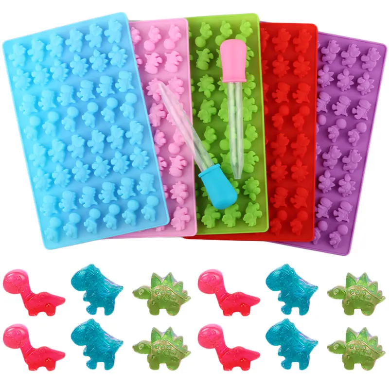 42 Cavity Mini Cat Paw Fruit Dinosaur Bear Gummy Silicone Molds Jelly Candy Chocolate Moulds Cake Decorating Tools With Dropper