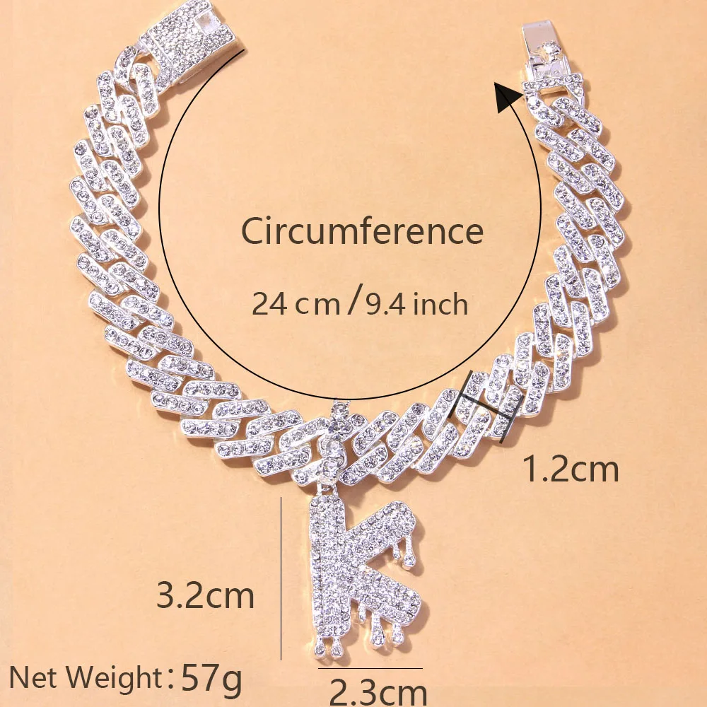 Cute Miaimi A-Z Alphabet Anklet Braclet on the Leg Crystal Wholesale Iced Out Summer Inital Bling Punk Cuban Link Anklet Jewelry