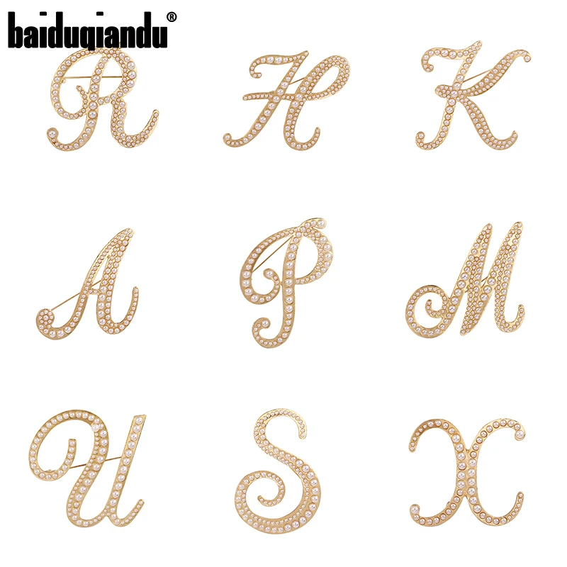 Baiduqiandu Brand High Quality English Initial Letters Simulated Pearls Brooch Pins Fashion Jewelry Accessories