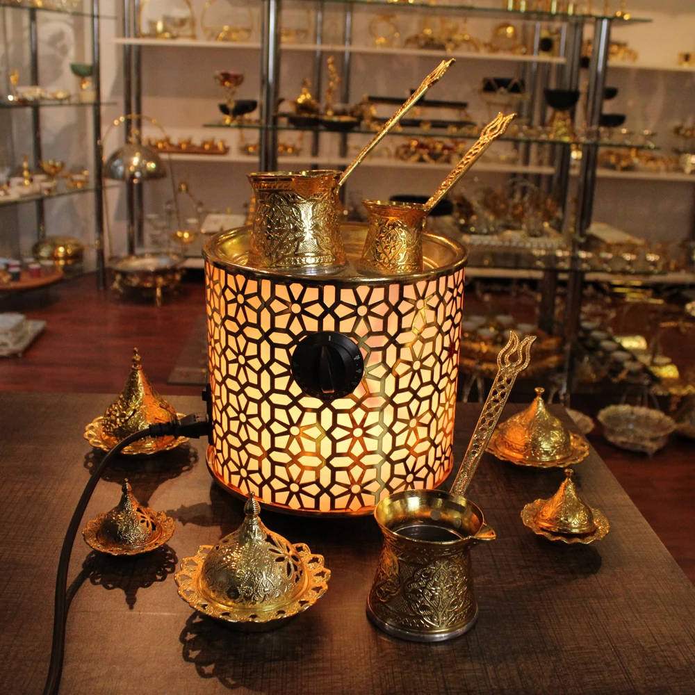 Authentic Turkish Copper Electric Hot Sand Coffee Maker - Heater Machine 110V - 220V - Gold Color