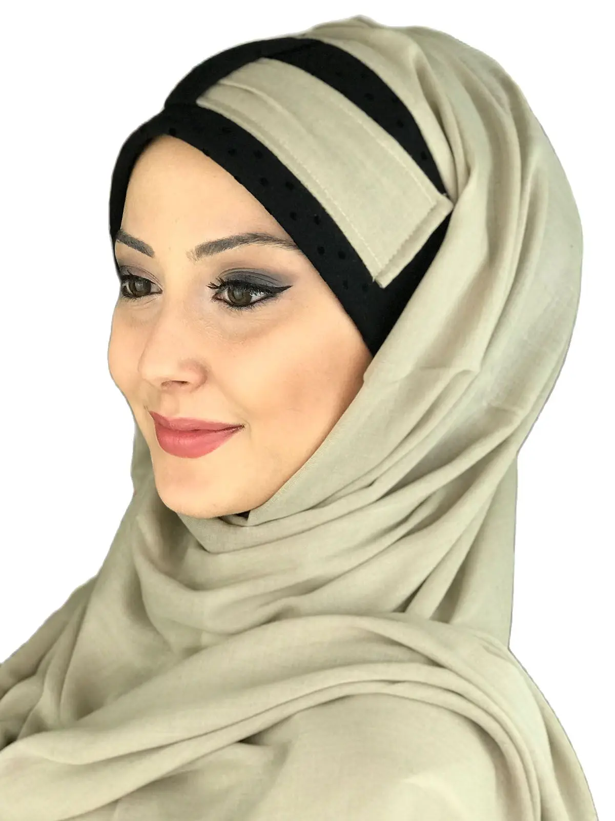 New Fashion 2021 Islamic Headscarf Turban Woman\'s Hat Spring Summer Scarf Bone Beige Color Buckle Belt Ready Shawl