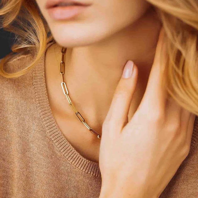 Edelstahl-Büroklammerkette im Großhandel, anlaufgeschützte PVD-Gold-Büroklammerkette für die Herstellung von Halsketten, Armbändern und Schmuck. – Detail 7