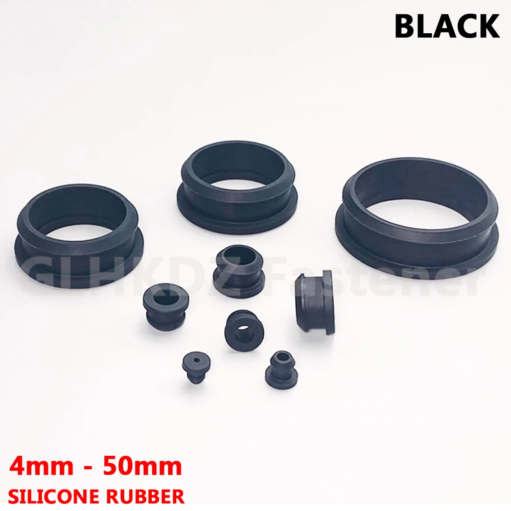 

4-50mm Black Silicone Rubber Snap-on Wiring Grommets Blanking O-ring Gasket Washer Through Hole Inserts Plugs Protect Cable Wire