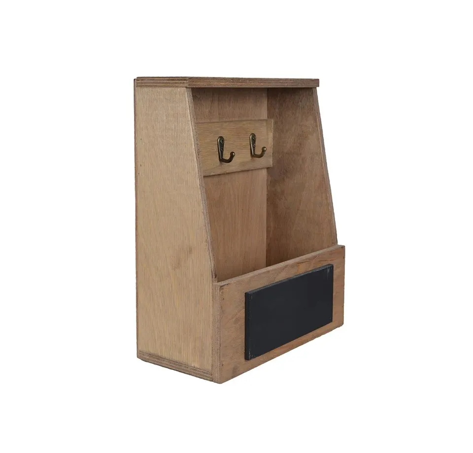 Mini wooden key hanging box with Writing Board Key Ring Hanger Box Width 12 cm Height 25 cm Height 30 cm Color Light Walnut Wood