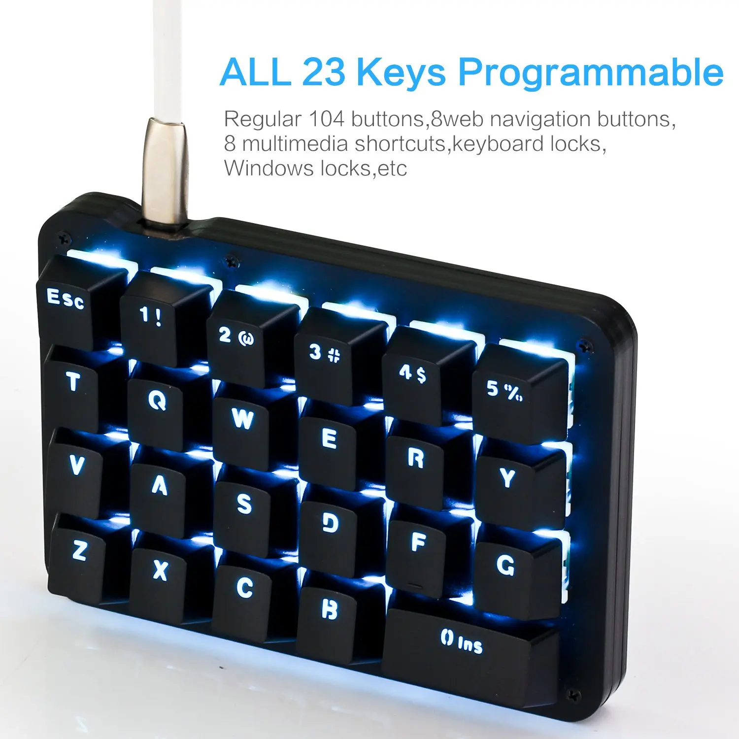 23 Programmable Keys Macro Mechanical Keyboard Blue LED Backlit Portable Mini One-Handed Mechanical Gaming Keypad Red Switches