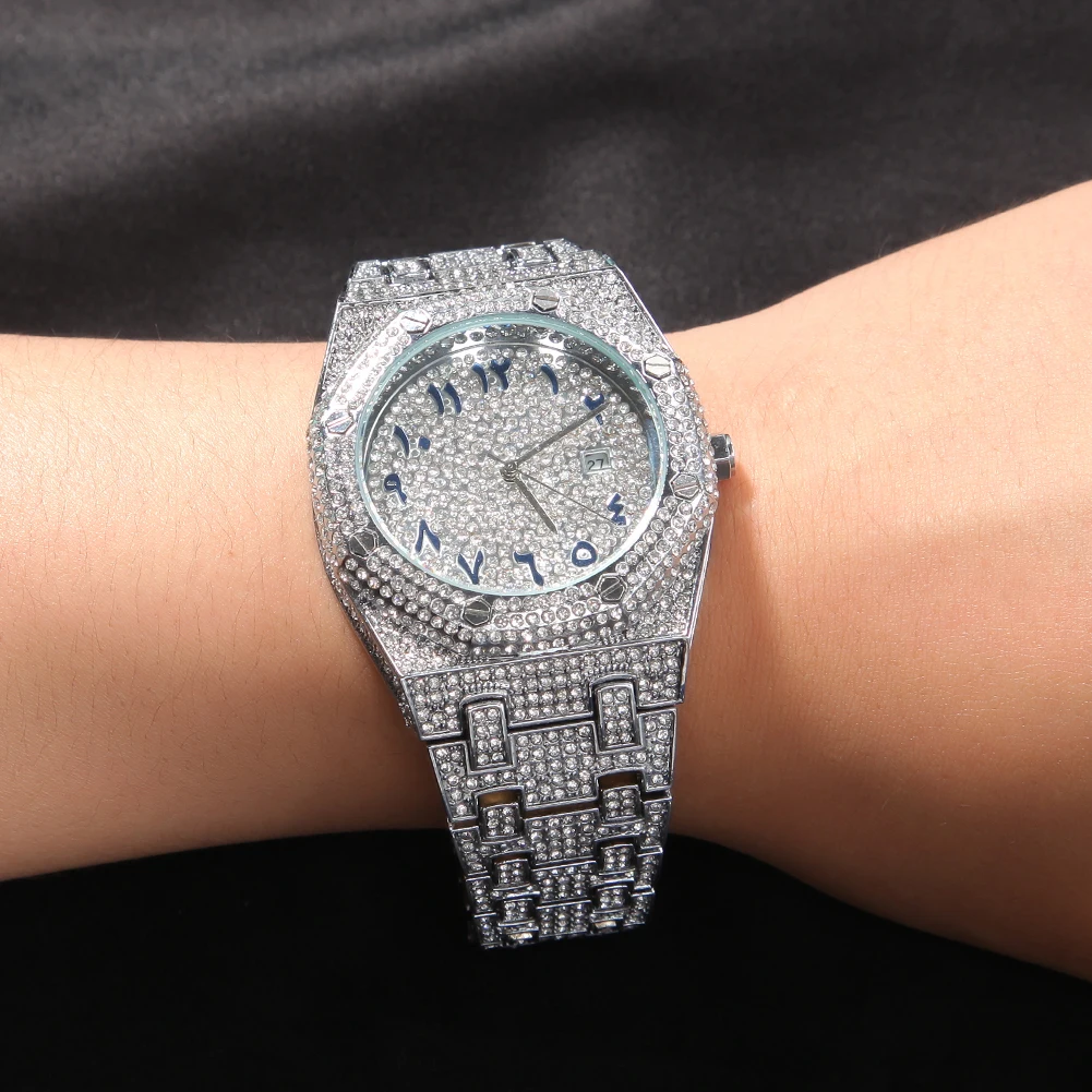 THE BLING KING-Montre de luxe avec chiffres arabes pour homme, style hip hop, en or 18 carats, bijou classique, idée cadeau