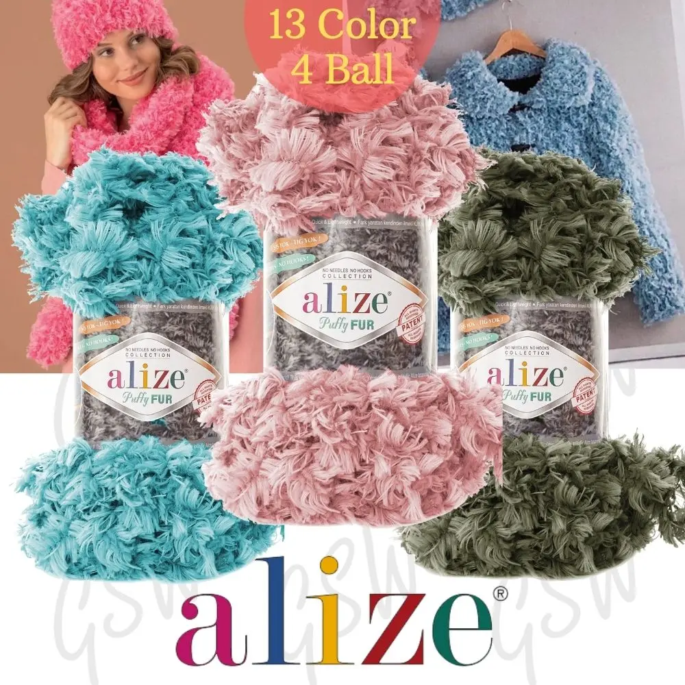 Eyelash Loopity Yarn, Alize Puffy Fur, Easy Finger Knitting - 4 Ball - NO SKEWERS- NEEDLES- 6 Meters(100gr)- Hobby - Wholesale - Scarf - Beret - Glove - Dress - Shawl - Wrap - Diy - Made In Turkey