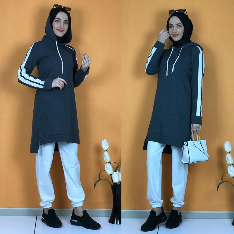 Hijab Women Tracksuit Tunic Suit Women Hijab Sport Women Tracksuit Muslim Fashion Hooded casual Dubai Islamic sportswear Arabia