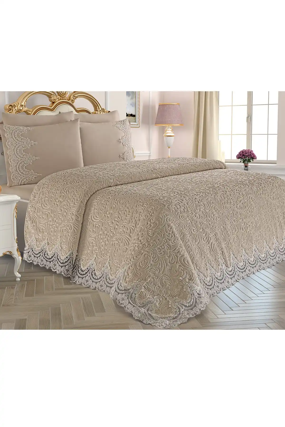 Elegant French Guipure Lace Embroidery Double Blanket Set 6PCS Embroidery Pillowcases Blanket Bed Sheet Quality Bed Lining -Lisa