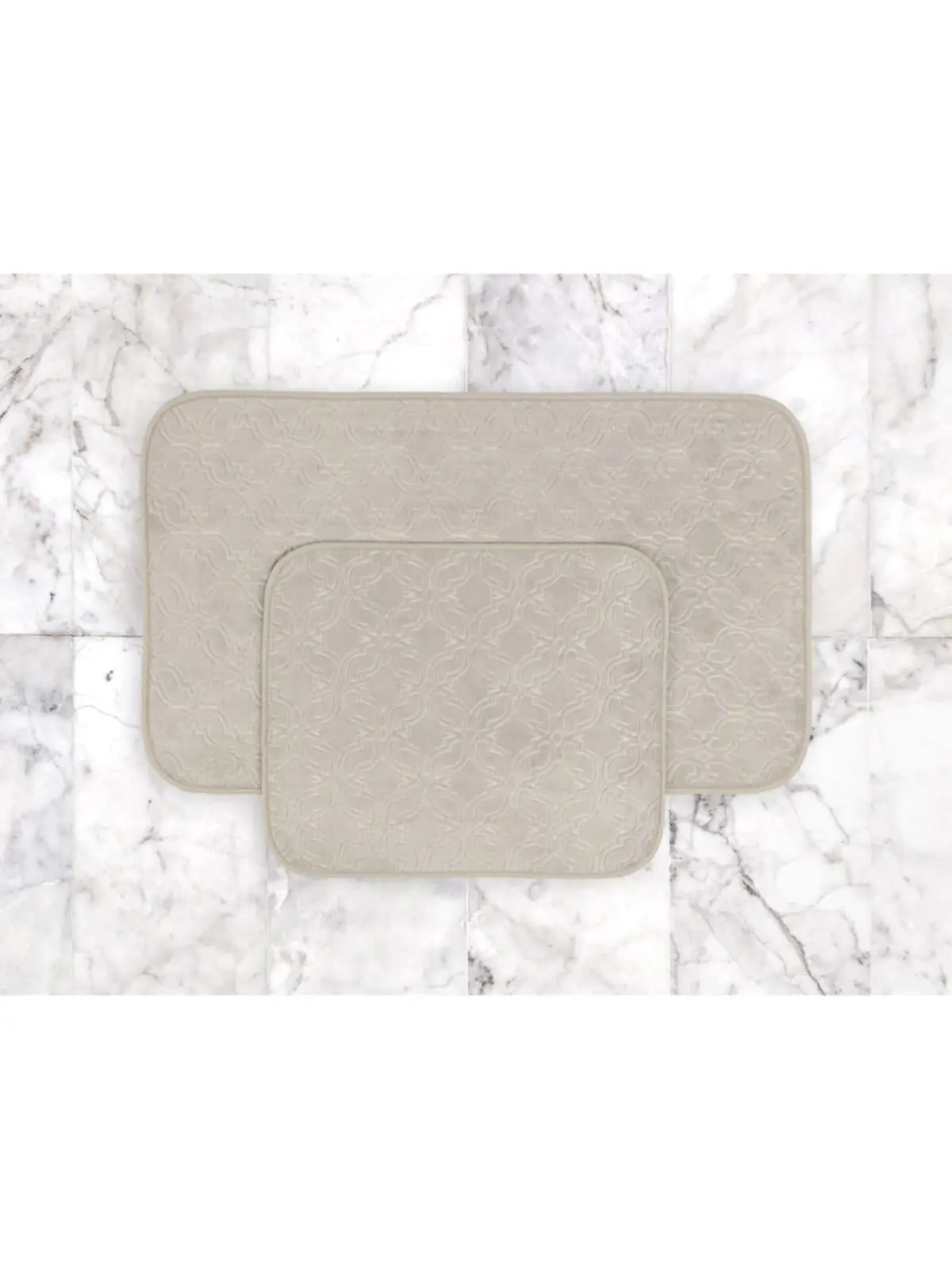 2 Bath Mat - Beige - 60x100 + 50x60 Cm Super Absorbent Floor Anti Slip Quick drying Bathroom Carpet Easy To Clean