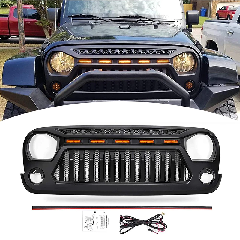 Accessories For Wrangler 2007-2017  JK 4*4 Jeep Auto parts Front  Bumper Grilles With Yellow Led Running Lights